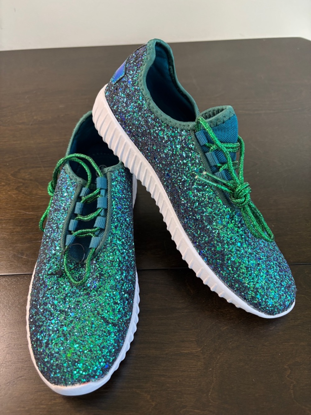 Forever Link Green Teal Glitter Slip-On Sneakers Size 9